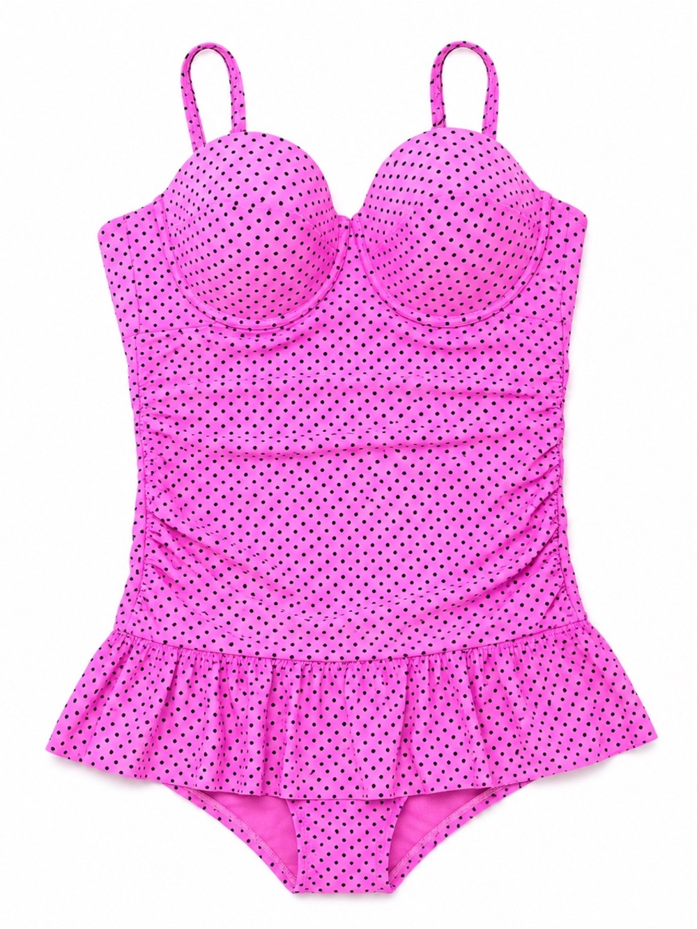 Joe Boxer Hot Pink Polka Dot One-Piece Swimsuit with Ruffle Hem